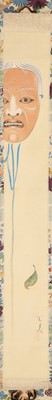 Lot 555 - A JAPANESE HANGING SCROLL OF A NOH MASK BY FUKUNAGA KOBI (1872 - 1934).
