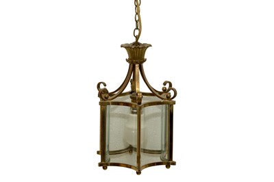 Lot 141 - A SMALL REGENCY STYLE BRASS HALL LANTERN