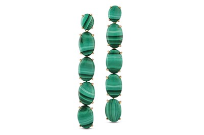 Lot 60 - A pair of malachite pendent earrings