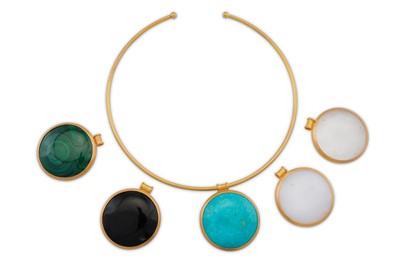 Lot 120 - A torc collar with interchangeable hardstone pendants