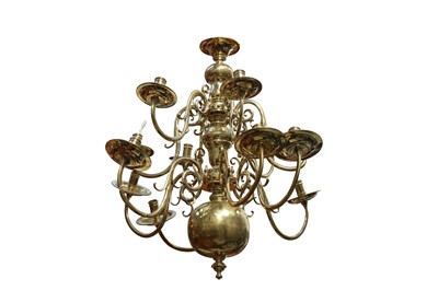 Lot 86 - A BRASS TWELVE LIGHT CHANDELIER, IN THE DUTCH TASTE, 20TH CENTURY