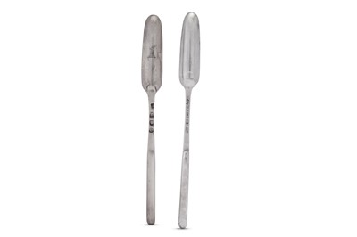 Lot 319 - Two George III sterling silver marrow scoops, London 1778 and 1780 by George Smith III