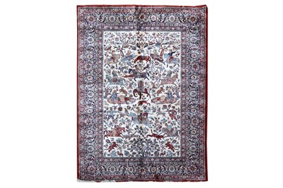 Lot 331 - A FINE MACHINE MADE MERCERISED COTTON CARPET OF HUNTING DESIGN