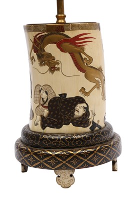 Lot 334 - A JAPANESE IVORY LAMPSTAND AND SHADE.