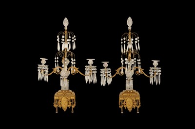 Lot 78 - FERDINAND BARBEDIENNE: A LARGE AND IMPRESSIVE PAIR OF 19TH CENTURY GILT BRONZE AND CUT GLASS CANDELABRA