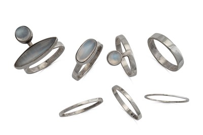 Lot 3 - Wendy Ramshaw | A silver and moonstone ring tower, 1969