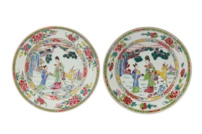 Lot 53 - A NEAR-PAIR OF CHINESE FAMILLE ROSE 'MAGU XIANSHOU' DISHES.
