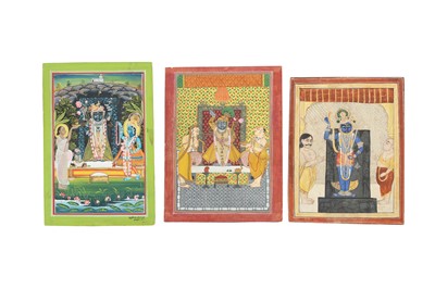 Lot 3 - THREE PAINTINGS OF PUJAS PERFORMED TO HONOUR SHRINATHJI