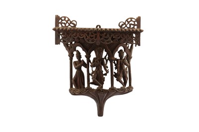 Lot 422 - A BURMESE WOOD ORNAMENTAL DISPLAY SHELF.
