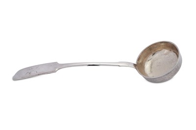 Lot 160 - A Nicholas II Russian 84 zolotnik (875 standard) silver soup ladle, Moscow 1898-1908 by HП for Nikolai Pavlovich Pavlov