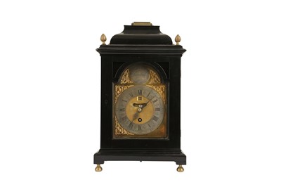 Lot 309 - A GEORGE II EBONISED TABLE CLOCK, THE DIAL SIGNED RALPH THRELKELD, LONDON