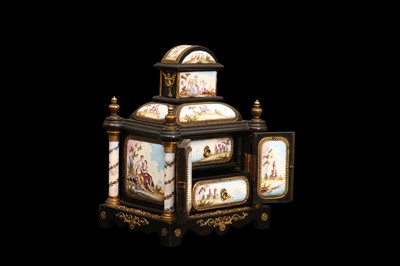 Lot 2 - A LATE 19TH CENTURY VIENNESE ENAMEL MINIATURE TABLE CABINET
