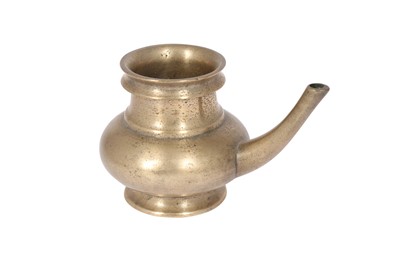 Lot 372 - A MINIATURE SPOUTED BRASS LOTA (WATER EWER)
