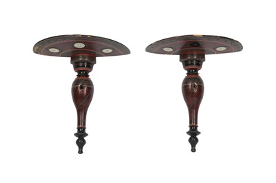 Lot 341 - λ A PAIR OF POLYCHROME-PAINTED LACQUERED WOODEN WALL SHELVES