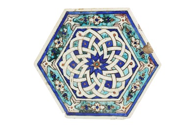 Lot 283 - AN HEXAGONAL KUTAHYA POTTERY TILE