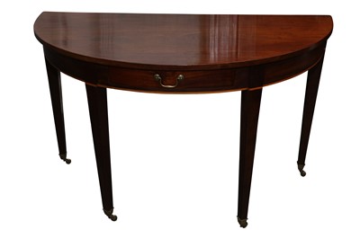 Lot 138 - A GEORGE III MAHOGANY DEMI LUNE TABLE