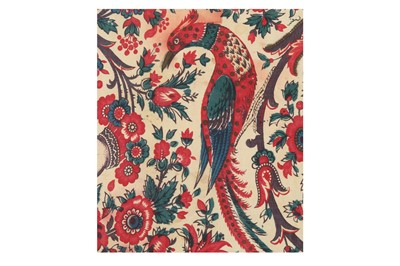 Lot 380 - A PRINTED COTTON PALAMPORE FRAGMENT WITH A MYTHICAL BIRD
