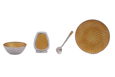 Lot 61 - A mid-20th century Danish sterling silver and guilloche enamel cruet set, Copenhagen circa 1960 by Anton Michelson