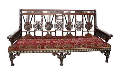 Lot 328 - λ A LONG HARDWOOD IVORY AND MOTHER-OF-PEARL-INLAID ORIENTALIST SETTEE