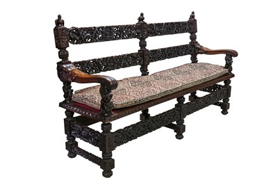 Lot 339 - A FINE CARVED HARDWOOD INDO-COLONIAL SETTEE