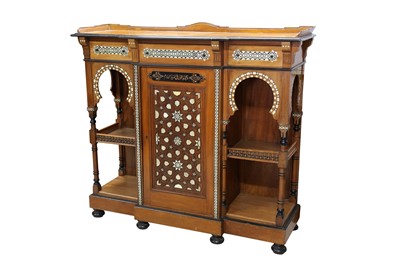 Lot 330 - λ A HARDWOOD MOTHER-OF-PEARL, RESIN AND IVORY-INLAID ORIENTALIST LOW CABINET