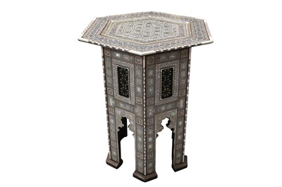 Lot 327 - λ A LARGE HARDWOOD MOTHER-OF-PEARL AND IVORY-INLAID OCCASIONAL TABLE