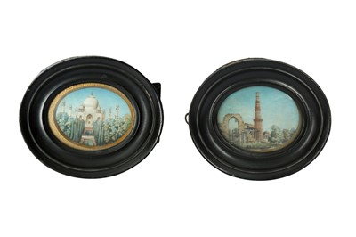 Lot 223 - λ TWO INDIAN ARCHITECTURAL MINIATURES ON IVORY