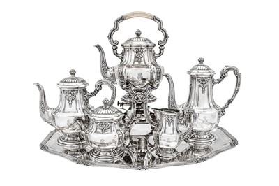 Lot 101 - An early 20th century German 800 standard silver five-piece tea and coffee service on tray, Heilbronn circa 1910 by Bruckmann & Söhne