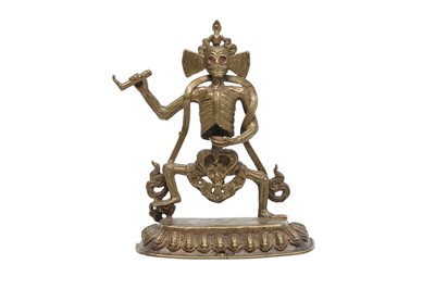 Lot 815 - A TIBETAN BRONZE FIGURE OF SHRI SHMA CITIPATI.