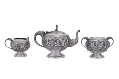 Lot 191 - An early 20th century Anglo – Indian unmarked silver three-piece tea service, Bombay circa 1930