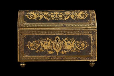 Lot 101 - ATTRIBUTED TO PLACIDO ZULOAGA: A FINE LATE 19TH CENTURY GOLD DAMASCENED STEEL CASKET