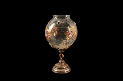 Lot 268 - A GILT AND SILVERED METAL AND PAINTD GLASS FISH BOWL