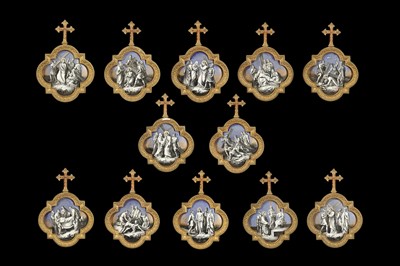 Lot 32 - A SET OF LATE 19TH CENTURY FRENCH GILT BRONZE AND PORCELAIN PANELS DEPICTING THE STATIONS OF THE CROSS