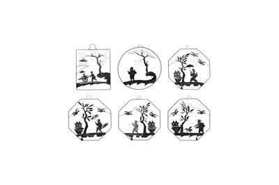 Lot 185 - A SET OF SIX CHINESE IRONWORK TIEHUA PANELS.