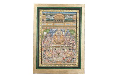 Lot 31 - AN ILLUSTRATION TO A RAMAYANA SERIES: HANUMAN BEFORE THE EVIL KING OF LANKA RAVANA