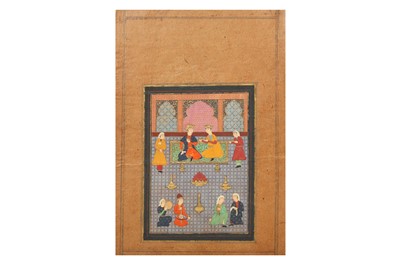 Lot 44 - SEVEN PROVINCIAL SAFAVID-REVIVAL PAINTINGS AT COURT AND STANDING PORTRAITS