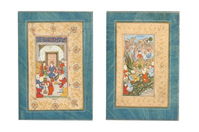Lot 45 - TWO MANUSCRIPT ILLUSTRATIONS OF BANQUETING SCENES