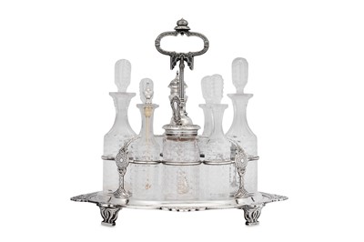 Lot 483 - A large Victorian sterling silver eight bottle cruet, Birmingham 1888 by Elkington and Co