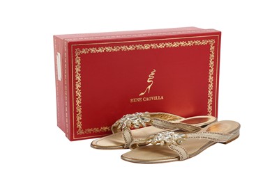 Lot 663 - Rene Caovilla Gold Starburst Embellished Flat Sandal - Size 38