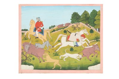 Lot 78 - THREE MUGHAL-REVIVAL HUNTING SCENES FOR THE EXPORT MARKET