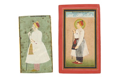 Lot 89 - FOUR STANDING PORTRAITS OF INDIAN NOBLEMEN LEANING ON A CRUTCH OR SWORD