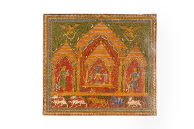Lot 120 - A PATTACHITRA PAINTING WITH KRISHNA PLAYING THE FLUTE