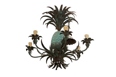 Lot 100 - A SIX LIGHT METAL CHANDELIER, 20TH CENTURY