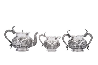 Lot 173 - An early 20th century Anglo – Indian unmarked silver three-piece tea service, Calcutta circa 1910