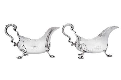 Lot 419 - A pair of George II provincial sterling silver sauceboats, Newcastle 1754 by Issac Cookson
