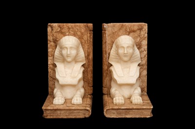 Lot 266 - A PAIR OF ART DECO PERIOD EGYTIAN REVIVAL MARBLE BOOKENDS
