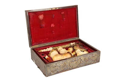 Lot 187 - A FINE THIRD QUARTER 19TH CENTURY SILVER GILT MOUNTED MEERSCHAUM PIPE SET OF OTTOMAN STYLE IN A BOULLE CASE