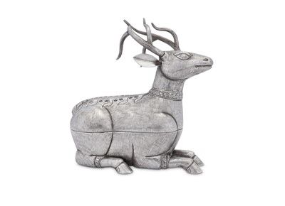 Lot 193 - A mid-20th century Cambodian silver betel box formed as a recumbent stag, circa 1960
