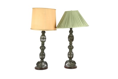 Lot 520 - A PAIR OF JAPANESE PIERCED BRONZE LANTERN BASES,  LATE 19TH CENTURY