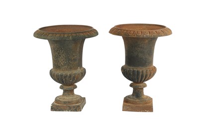 Lot 77 - A PAIR OF VICTORIAN CAST IRON CAMPANA URNS